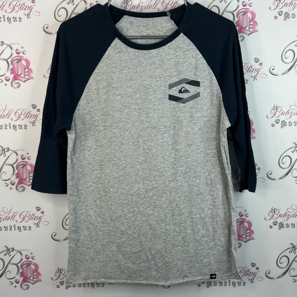 Quiksilver shirt black and Gray Raglan Tee dual color logo comfy top classic